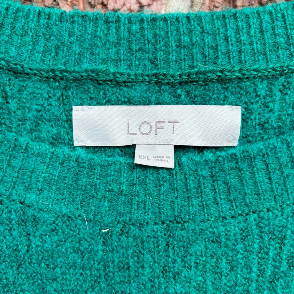 Loft Marled Green Cable Knit Patterned Sweater - image 3